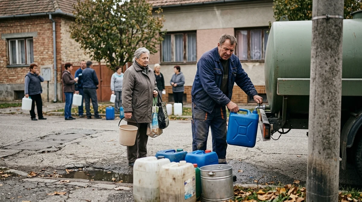 Жители на софийски квартал пълнят съдове от водоноска при планирано спиране на водата
