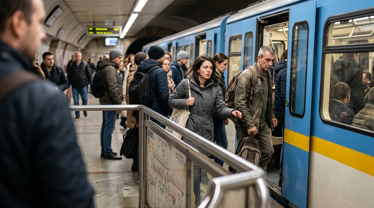 Пътници се качват във влак на софийското метро в час пик.
