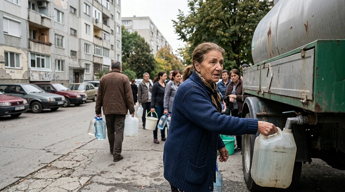 Водоноска на столична улица, откъдето жители пълнят съдове при временно спиране на водоснабдяването.