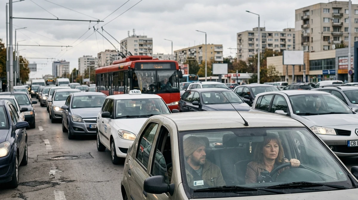 Автомобили и градски транспорт чакат в затруднено движение по софийски булевард по време на протестно автошествие